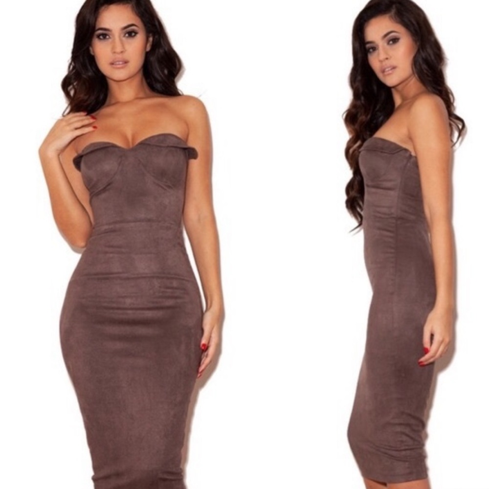 House of CB Pia strapless midi bodycon dress.